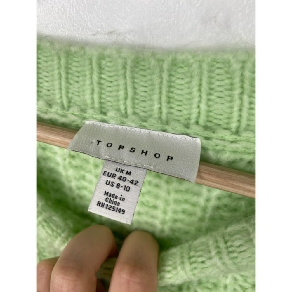 Topshop Pleated Sleeve Crew Neck Women's Sweater Pastel Green Size: Medium NWOT - Picture 4 of 6